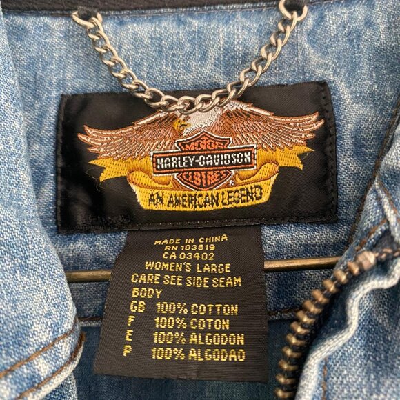 Harley Davidson jean jacket with leather back size Large - Picture 6 of 6